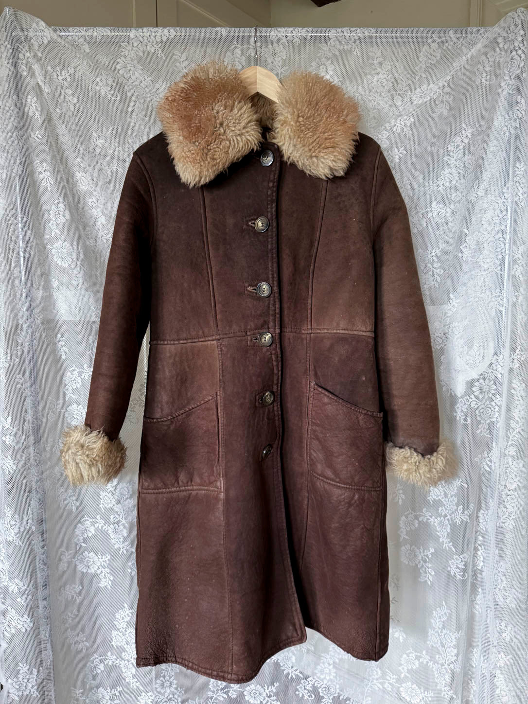 Brun Shearlingfrakke