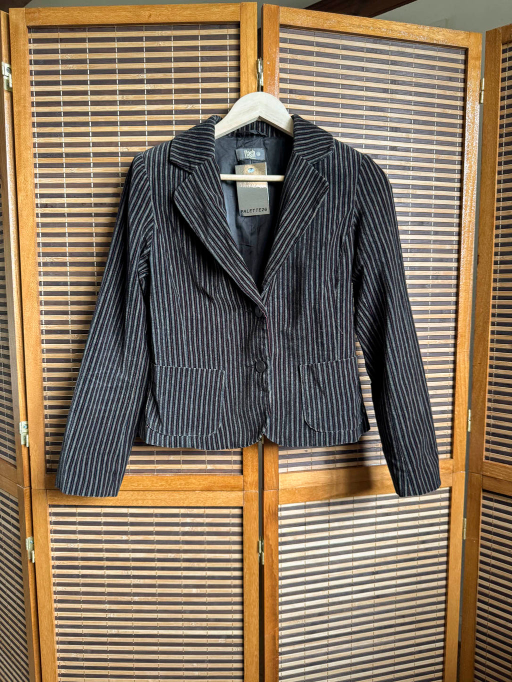 Stribet velourblazer