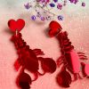 Røde hummer øreringe med hjerte vedhæng perfekte love lobsters til valentines dag