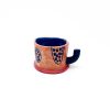 Keramik kop fra Rebu Ceramics med alternativ hank i lyserød og blå med mønster