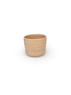 rillet keramik kop uden hank med regnbue tryk i peach