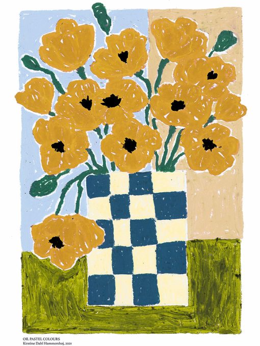 kunstprint fra Kirstine Dahl Studio af fine blomster malet med olie kridt