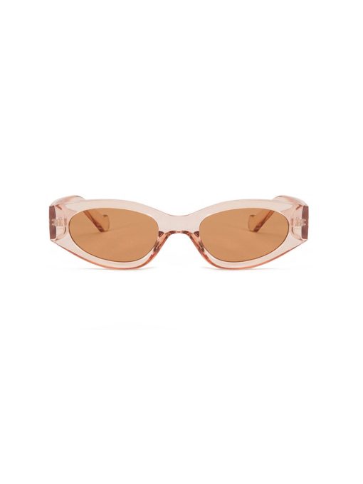 Lyserøde solbriller i transparent rosa med brune glas fra Sistie.
